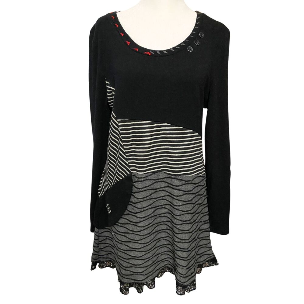 Fantazia Quirky Boho Mixed Media Mini Sweater Dress Sz S Witchy Whimsigoth Artsy